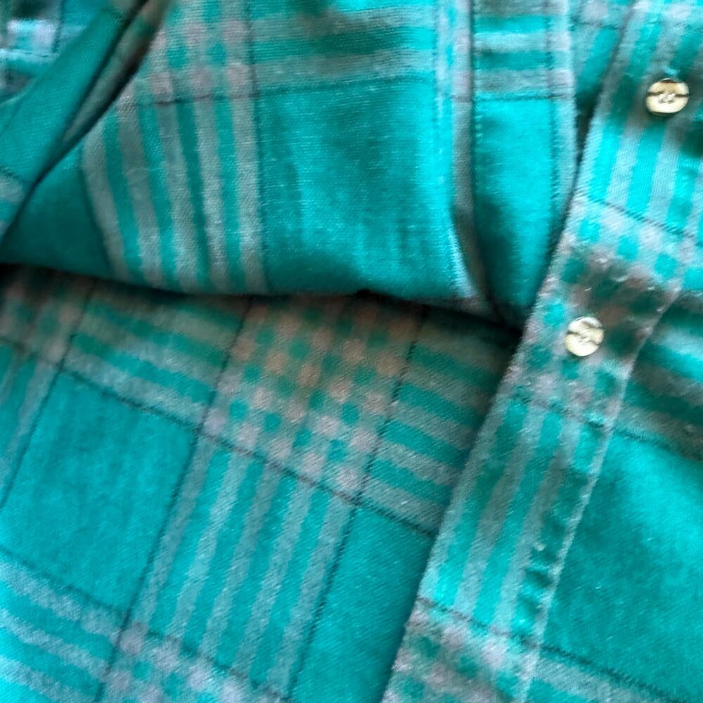 Men's Vintage 80's Winterweights Teal Blue Gray Flannel Long Sleeve Shirt Sz XL - Picture 5 of 8